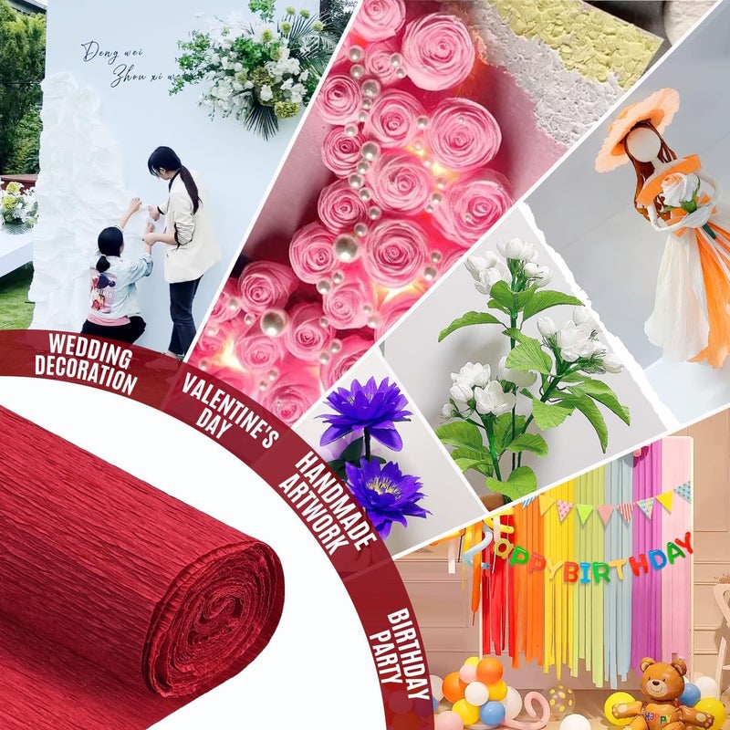 VNAKER Crepe Paper Roll Red, 9.8Inch x 8.2Ft/3Rolls, Heavy Papel Crepe Set Multi-Color, Crepe Paper for Flower Making, Valentine's Day, Wedding Ceremony, Birthday Halloween Thanksgiving,DIY Craft - Image 3
